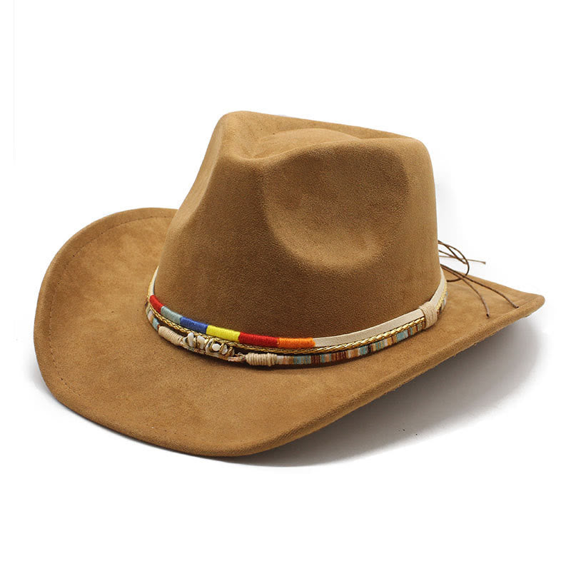 Cappello da cowboy da uomo in pelle scamosciata con bordatura perline - Cachi - M (22"-22 7/8") - image 1