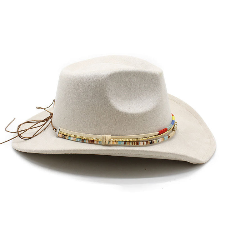 Cappello da cowboy da uomo in pelle scamosciata con bordatura perline - image 6