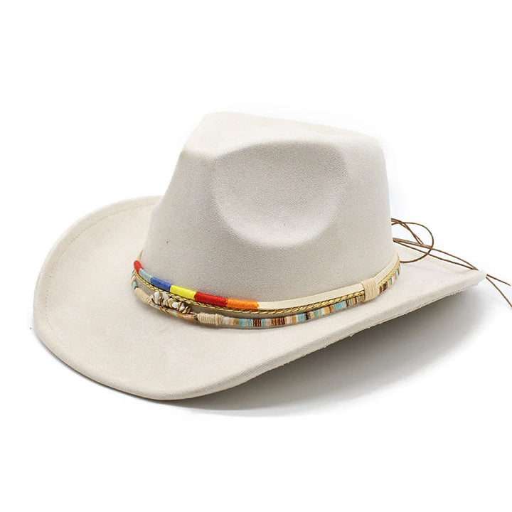Cappello da cowboy da uomo in pelle scamosciata con bordatura perline - Bianco - M (22"-22 7/8") - image 4