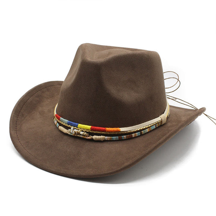 Cappello da cowboy da uomo in pelle scamosciata con bordatura perline - Marrone - M (22"-22 7/8") - image 8