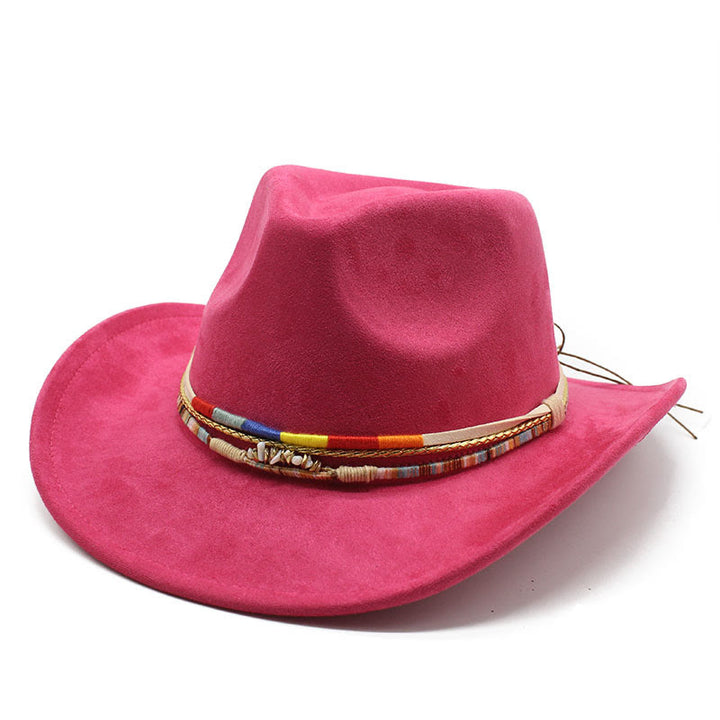 Cappello da cowboy da uomo in pelle scamosciata con bordatura perline - Fucsia - M (22"-22 7/8") - image 9