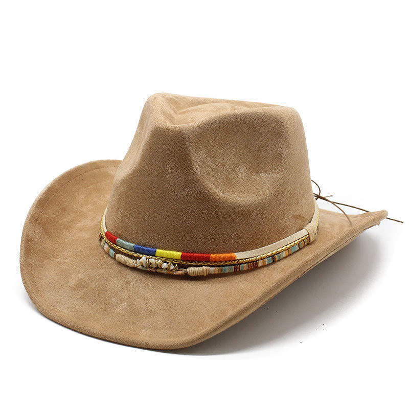 Cappello da cowboy da uomo in pelle scamosciata con bordatura perline - Cammello - M (22"-22 7/8") - image 0
