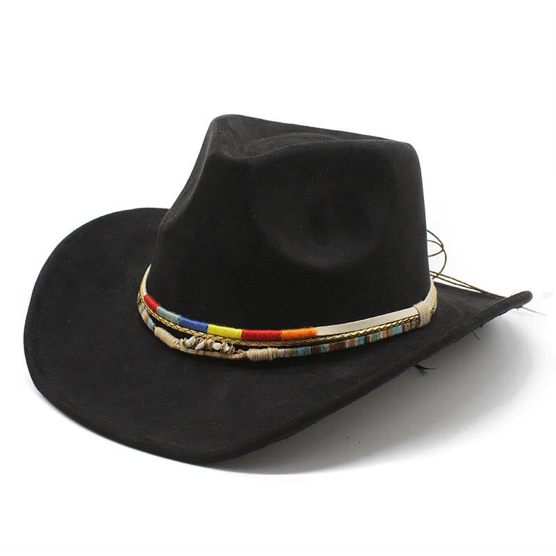 Cappello da cowboy da uomo in pelle scamosciata con bordatura perline - Nero - M (22"-22 7/8") - image 7