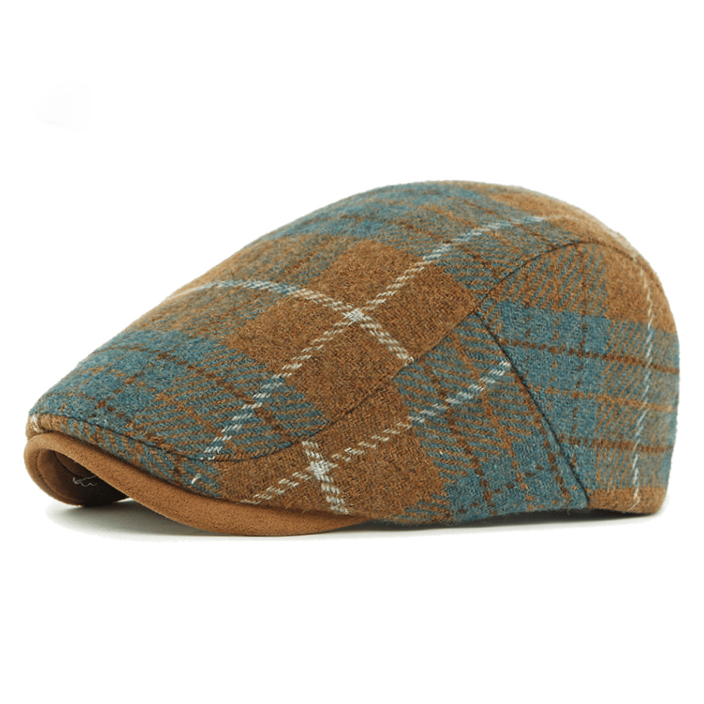 Cappello basco da uomo con motivo scozzese vintage invernale - Cachi - Regolabile (21 5/8"-23 1/4") - image 0