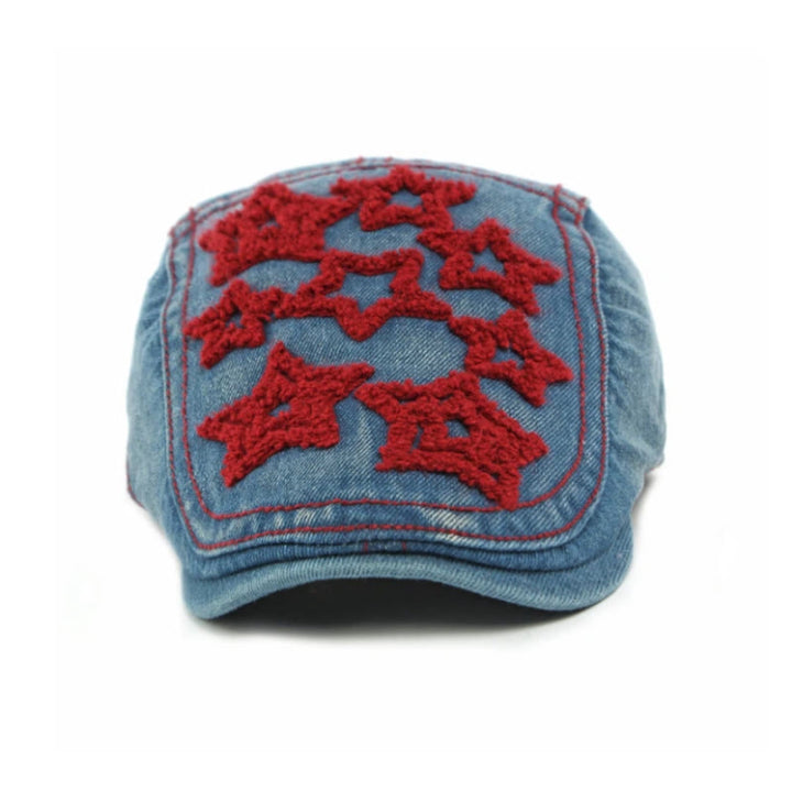 Cappello basco da uomo con ricamo a stella in denim - image 1