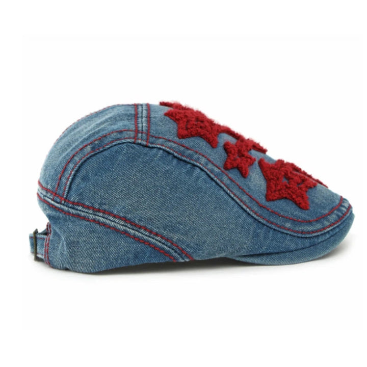 Cappello basco da uomo con ricamo a stella in denim - image 2