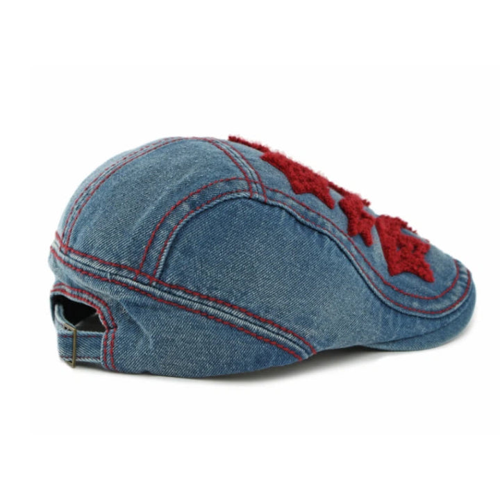 Cappello basco da uomo con ricamo a stella in denim - image 3