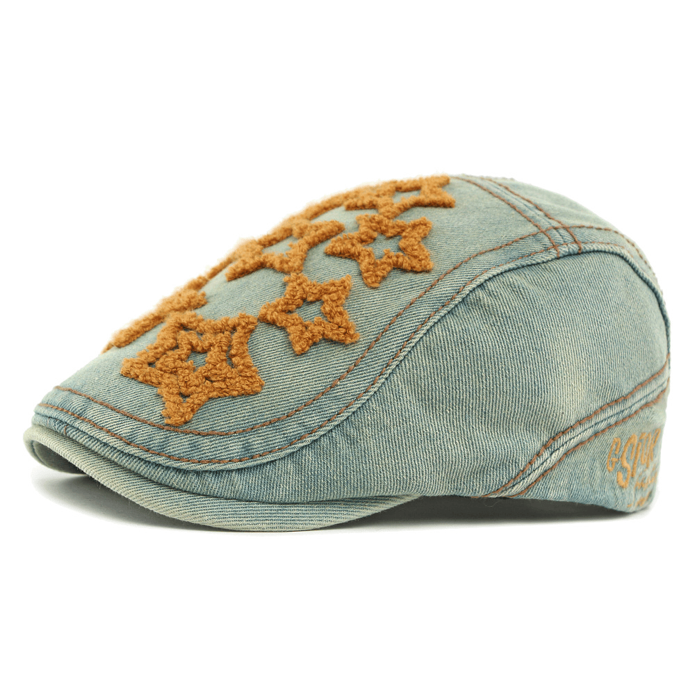 Cappello basco da uomo con ricamo a stella in denim - Cachi - Regolabile (21 5/8"-23 1/4") - image 7