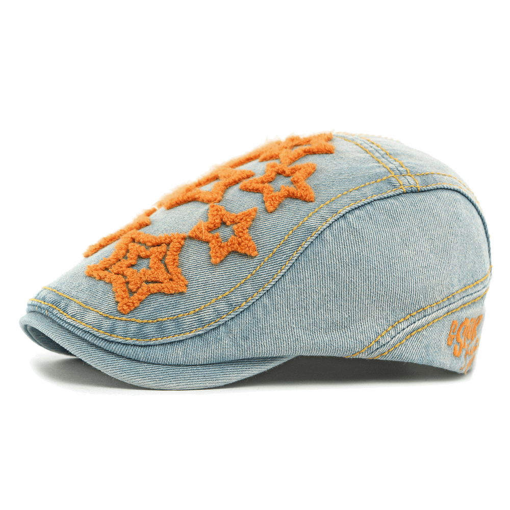 Cappello basco da uomo con ricamo a stella in denim - Arancia - Regolabile (21 5/8"-23 1/4") - image 8