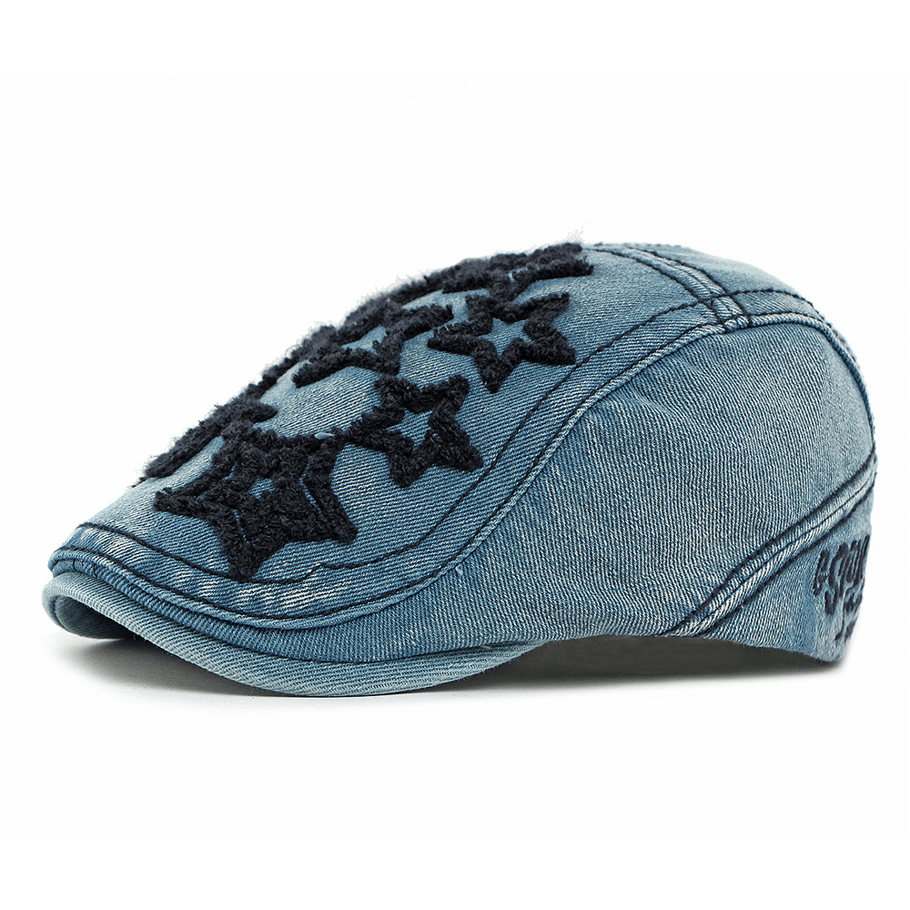Cappello basco da uomo con ricamo a stella in denim - Blu navy - Regolabile (21 5/8"-23 1/4") - image 5