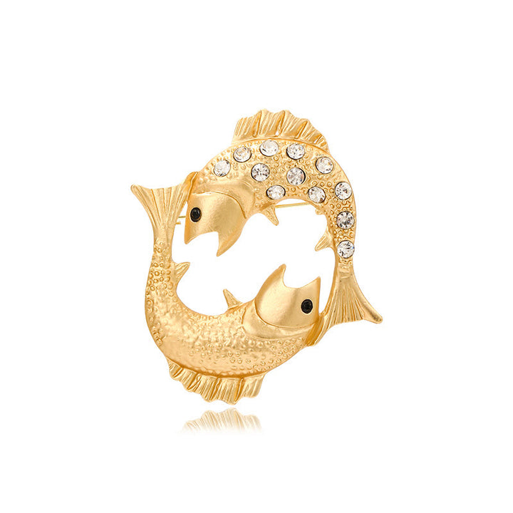 Spilla in oro con diamanti e segno zodiacale - Pesci - image 22