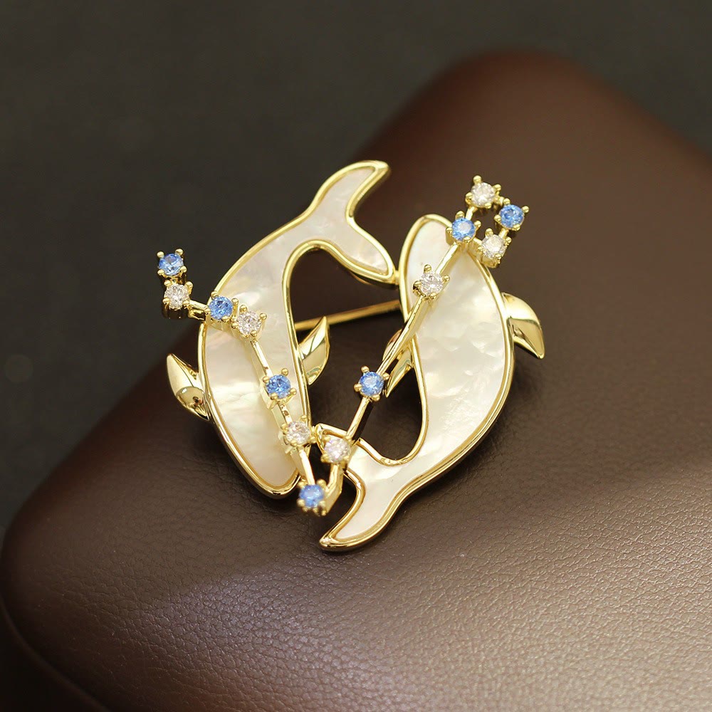Spilla in oro con 12 costellazioni in madreperla e cristallo blu - image 22