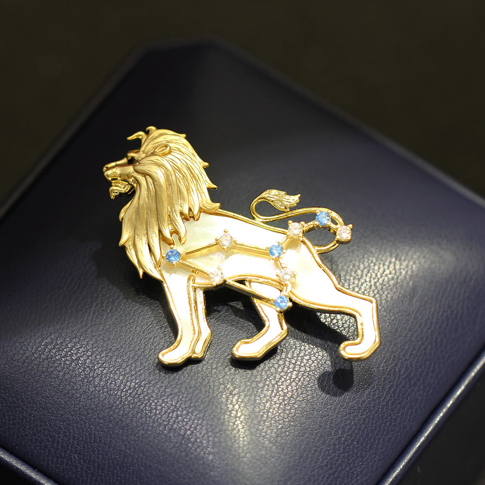 Spilla in oro con 12 costellazioni in madreperla e cristallo blu - image 9