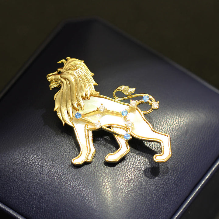 Spilla in oro con 12 costellazioni in madreperla e cristallo blu - image 9