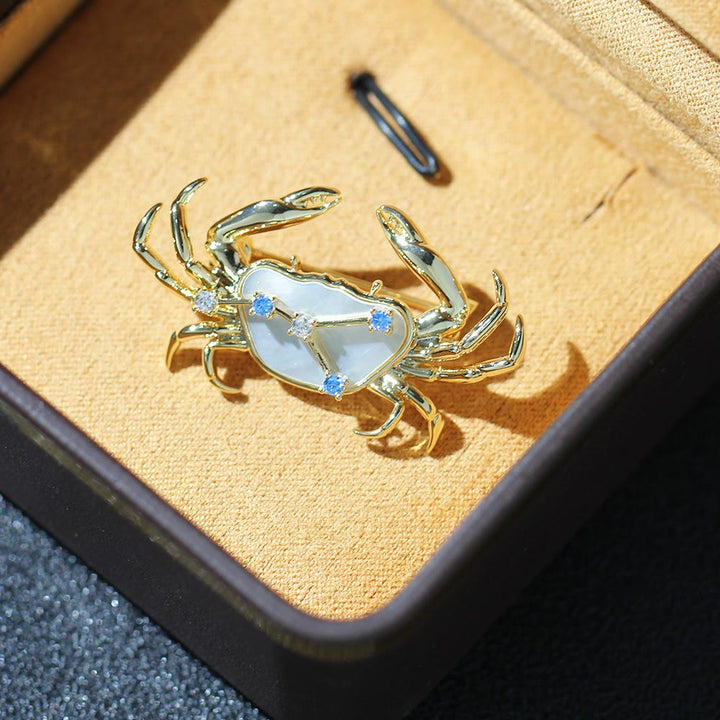 Spilla in oro con 12 costellazioni in madreperla e cristallo blu - image 7