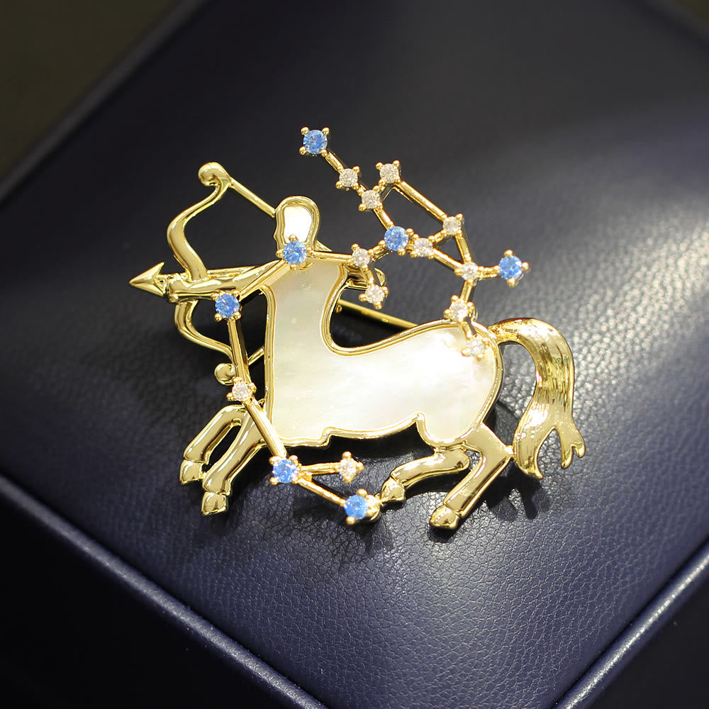 Spilla in oro con 12 costellazioni in madreperla e cristallo blu - image 17