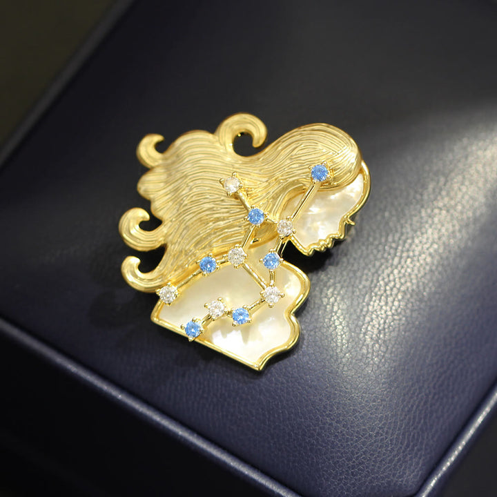 Spilla in oro con 12 costellazioni in madreperla e cristallo blu - image 11
