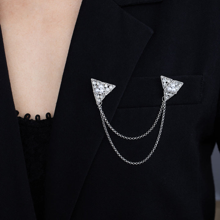 Spilla a catena con perle triangolari e cristalli - Argento - image 4