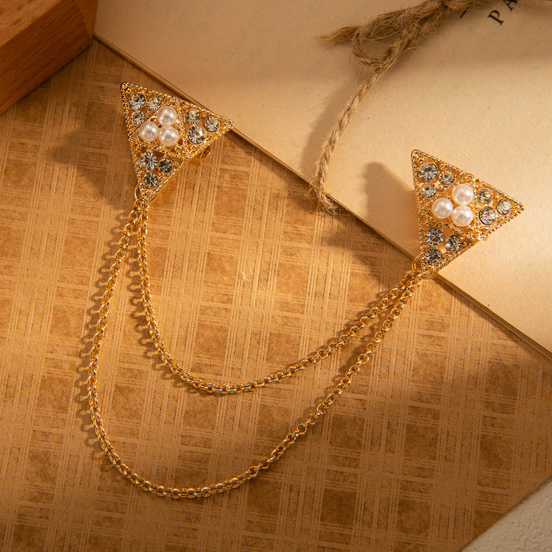 Spilla a catena con perle triangolari e cristalli - image 0