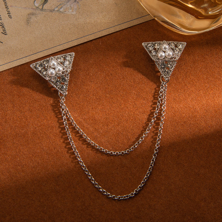 Spilla a catena con perle triangolari e cristalli - image 5