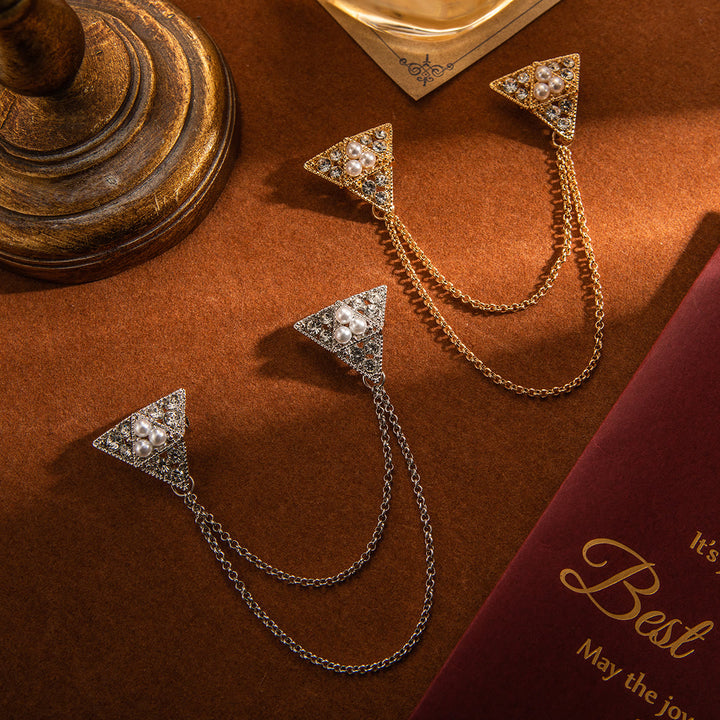 Spilla a catena con perle triangolari e cristalli - image 3