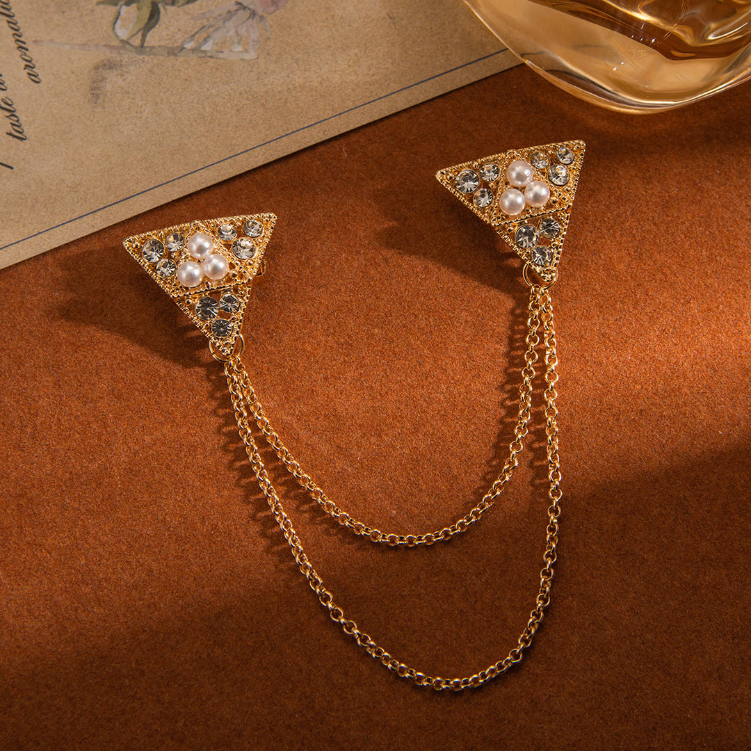 Spilla a catena con perle triangolari e cristalli - image 2