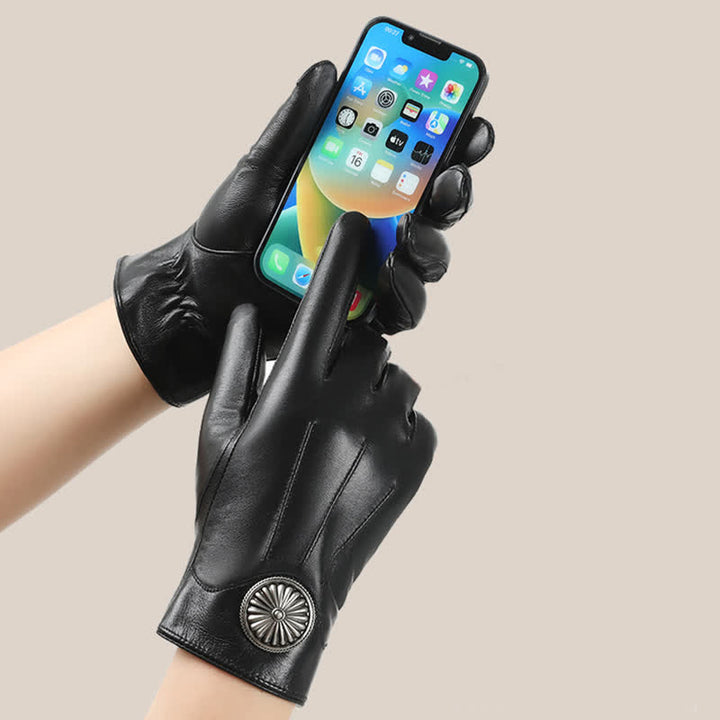 Guanti da uomo in vera pelle con stemma in metallo vintage nero - image 2