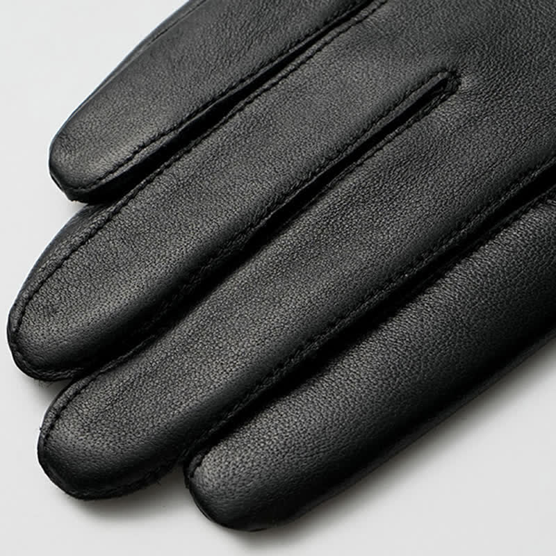 Guanti da uomo in vera pelle con stemma in metallo vintage nero - image 3