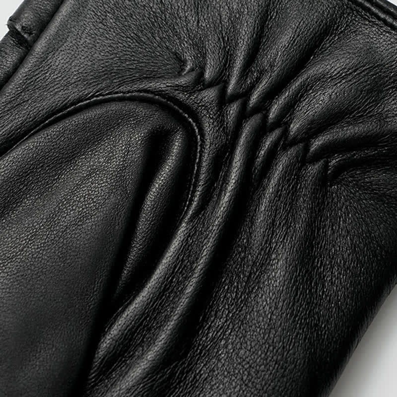 Guanti da uomo in vera pelle con stemma in metallo vintage nero - image 4