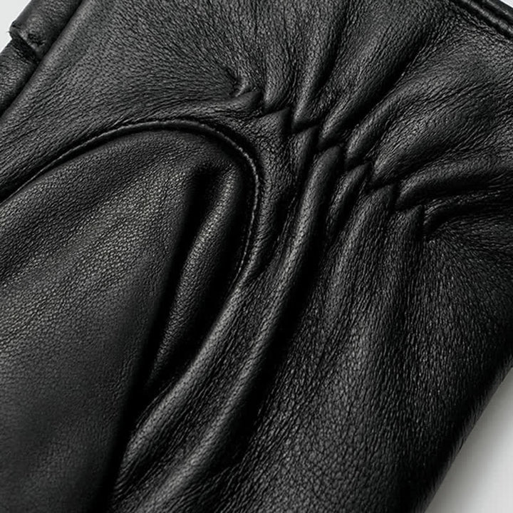 Guanti da uomo in vera pelle con stemma in metallo vintage nero - image 4