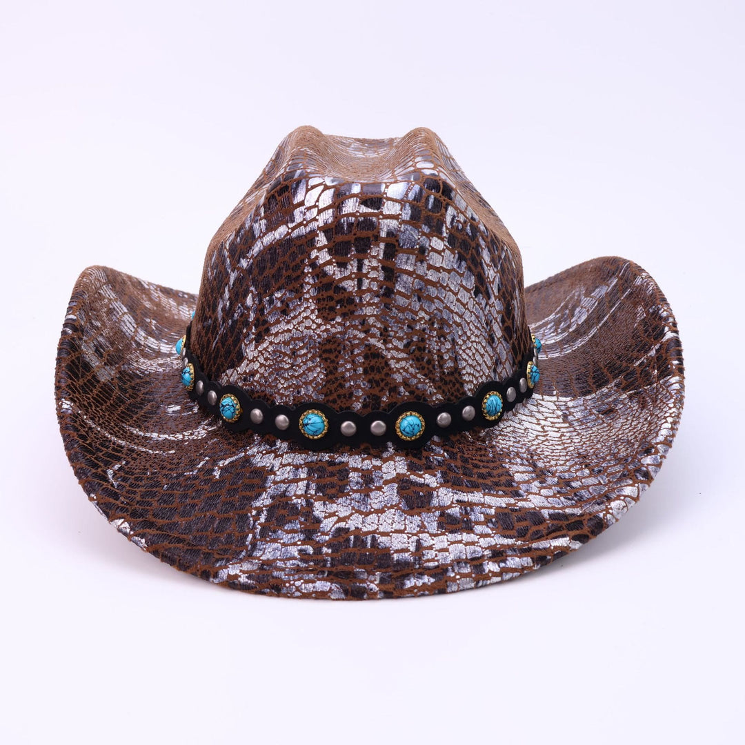 Cappello da cowboy da uomo con cintura nera turchese e motivo coccodrillo - image 1