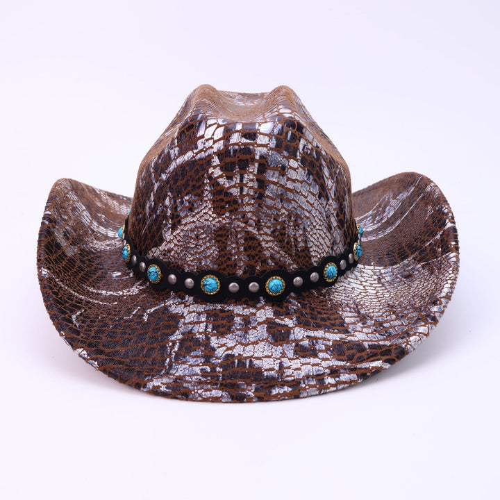 Cappello da cowboy da uomo con cintura nera turchese e motivo coccodrillo - image 1