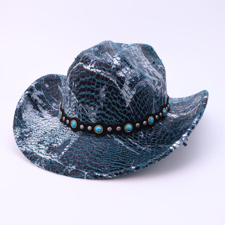 Cappello da cowboy da uomo con cintura nera turchese e motivo coccodrillo - Verde - M (22"-22 7/8") - image 6