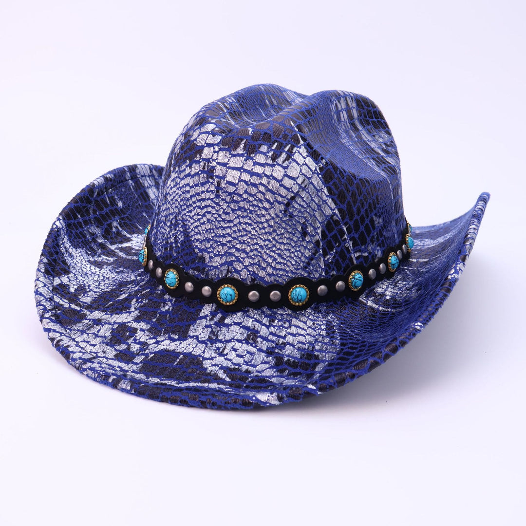 Cappello da cowboy da uomo con cintura nera turchese e motivo coccodrillo - Blu reale - M (22"-22 7/8") - image 9