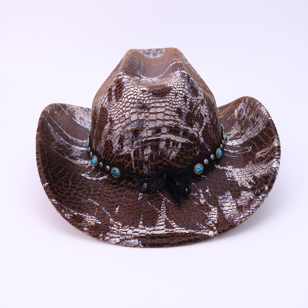 Cappello da cowboy da uomo con cintura nera turchese e motivo coccodrillo - image 2