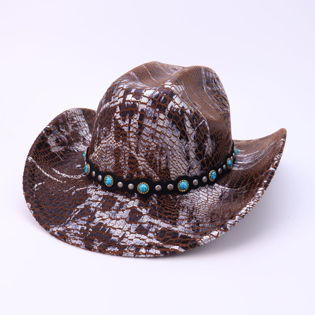 Cappello da cowboy da uomo con cintura nera turchese e motivo coccodrillo - Caffè - M (22"-22 7/8") - image 0