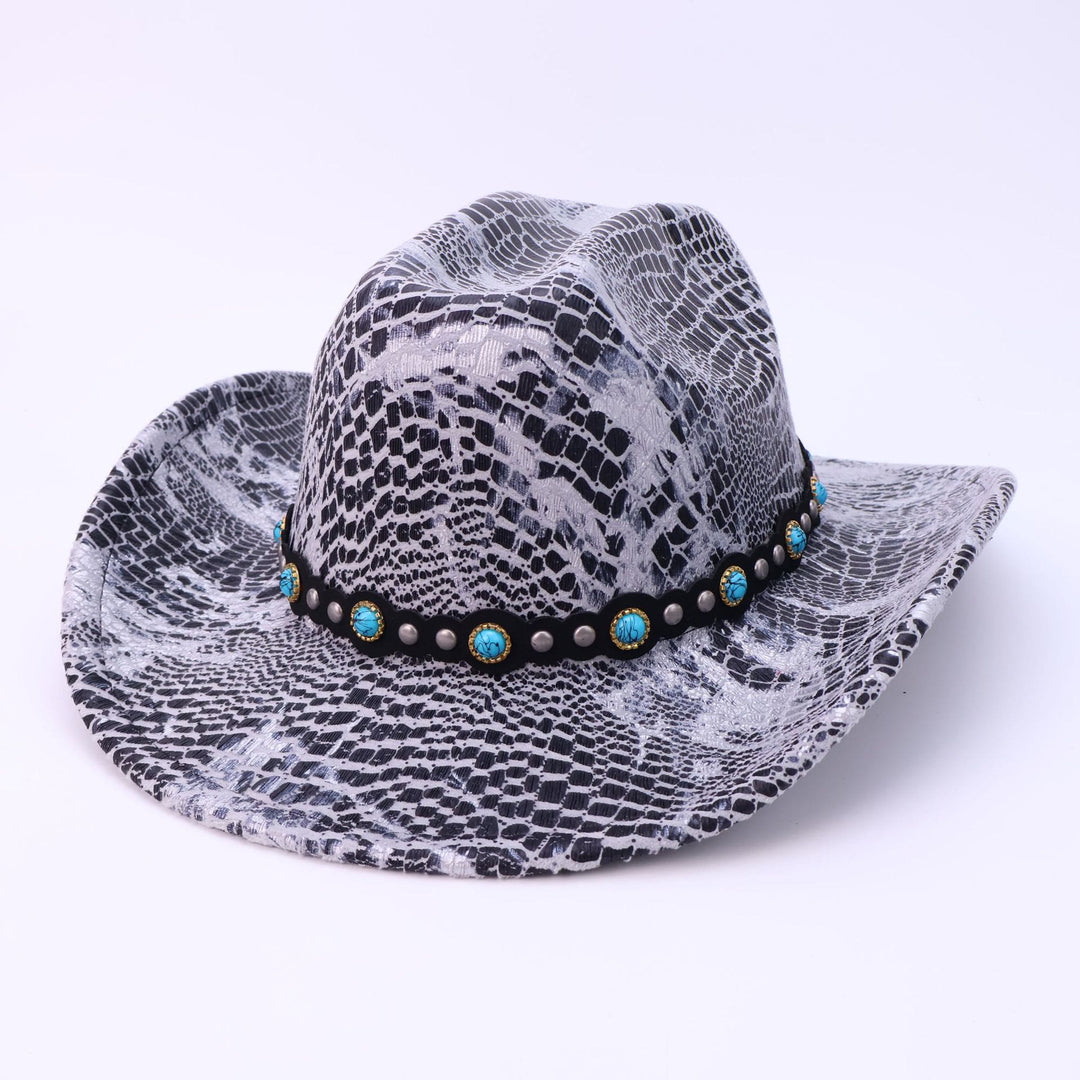 Cappello da cowboy da uomo con cintura nera turchese e motivo coccodrillo - Argento - M (22"-22 7/8") - image 7