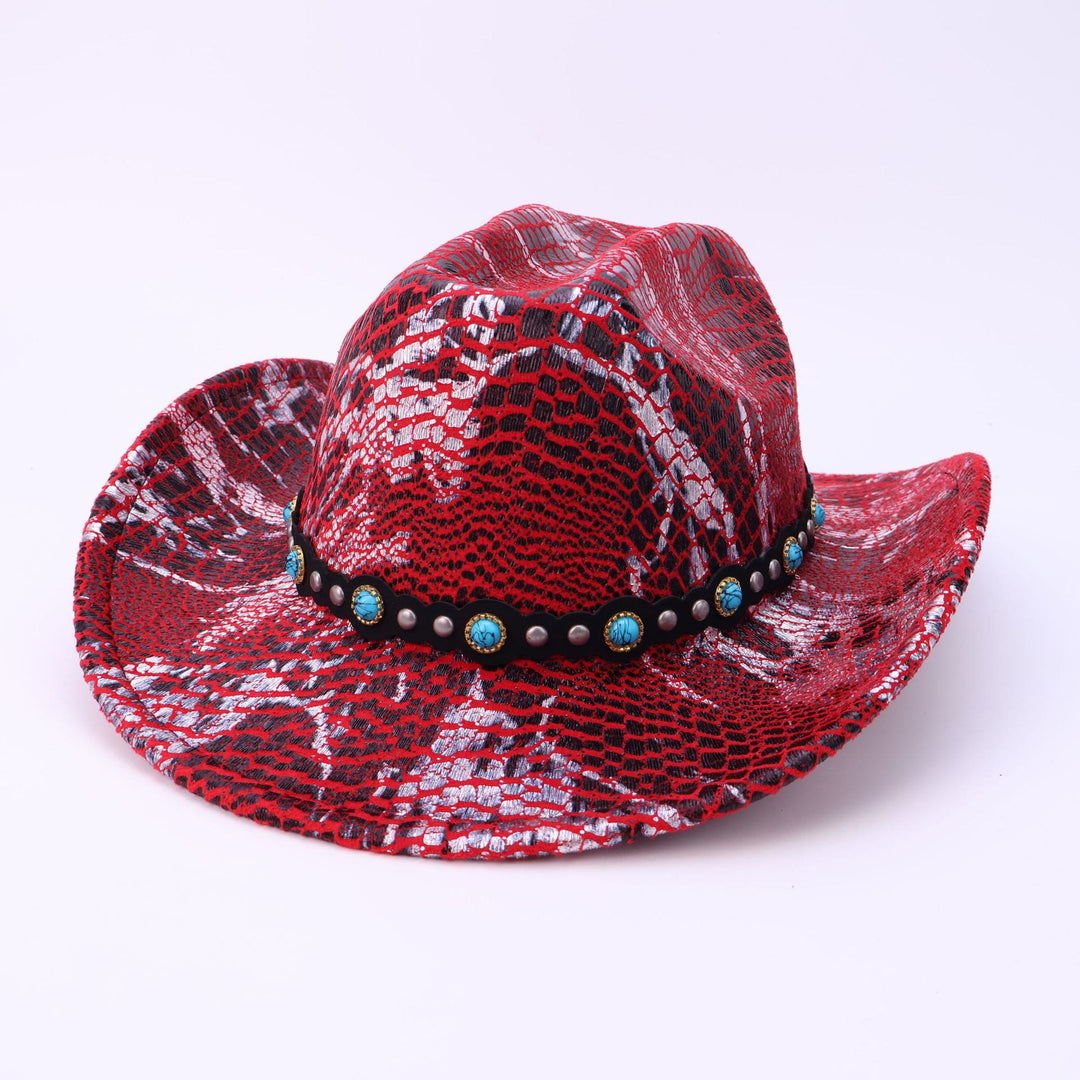 Cappello da cowboy da uomo con cintura nera turchese e motivo coccodrillo - Vino - M (22"-22 7/8") - image 5
