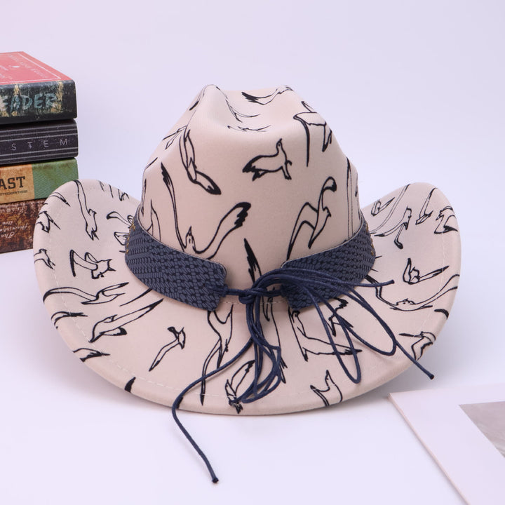 Cappello da cowboy da uomo con cintura in ottone e stampa di uccelli con testa di toro - image 5