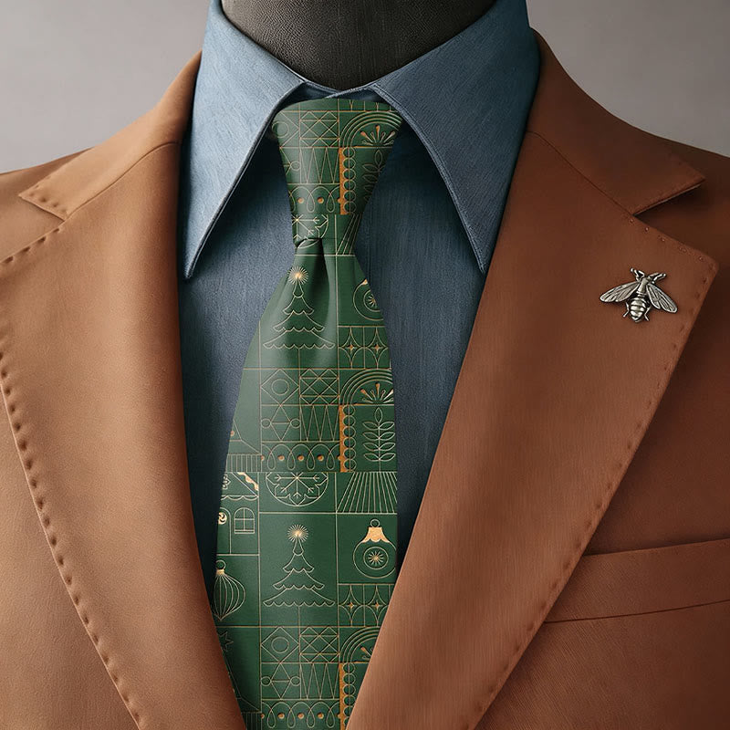 Cravatta da uomo con motivo a linee semplici, motivo natalizio verde - Cravatta - image 0