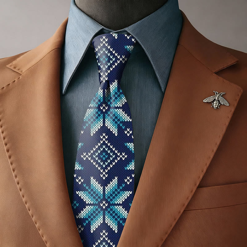 Cravatta da uomo blu navy con motivo a rombi e fiocco di neve - Cravatta - image 0