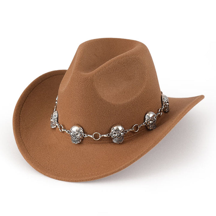 Cappello da cowboy da uomo con catena e teschio - Cammello - M (22"-22 7/8") - image 4