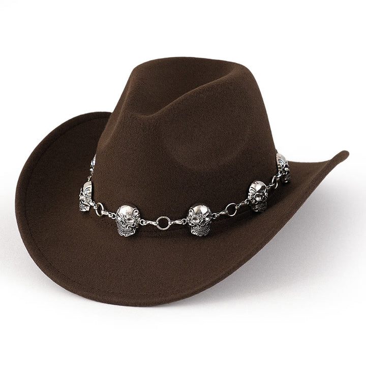 Cappello da cowboy da uomo con catena e teschio - Marrone scuro - M (22"-22 7/8") - image 5