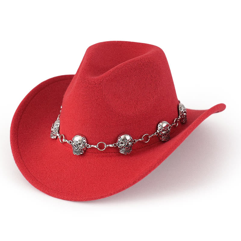 Cappello da cowboy da uomo con catena e teschio - Rosso - M (22"-22 7/8") - image 6
