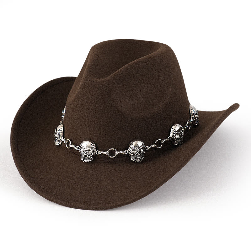 Cappello da cowboy da uomo con catena e teschio - Marrone scuro - M (22"-22 7/8") - image 5