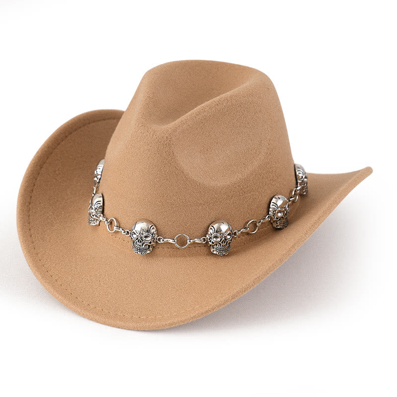 Cappello da cowboy da uomo con catena e teschio - Cachi - M (22"-22 7/8") - image 3