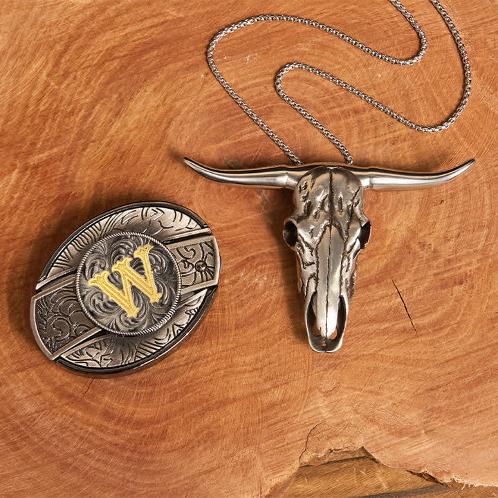 Set di ciondoli a forma di corno di cervo con fibbia per cintura fai da te con coltello nascosto e lettera iniziale - W - Senza cintura - image 31