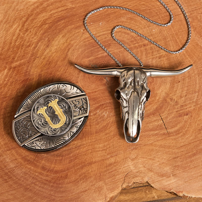 Set di ciondoli a forma di corno di cervo con fibbia per cintura fai da te con coltello nascosto e lettera iniziale - U - Senza cintura - image 29