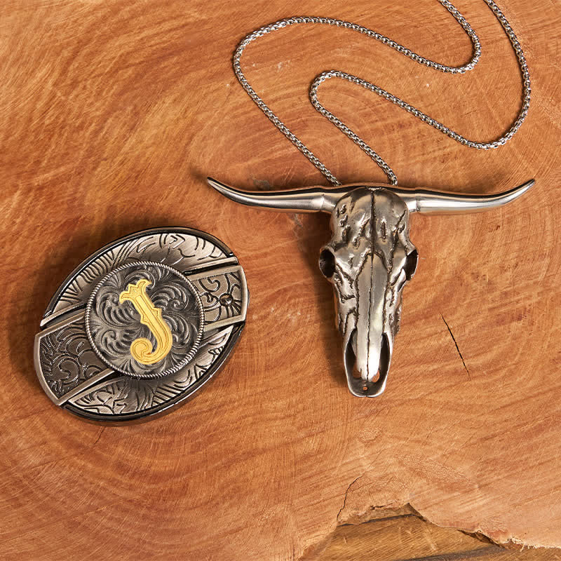 Set di ciondoli a forma di corno di cervo con fibbia per cintura fai da te con coltello nascosto e lettera iniziale - J - Senza cintura - image 18