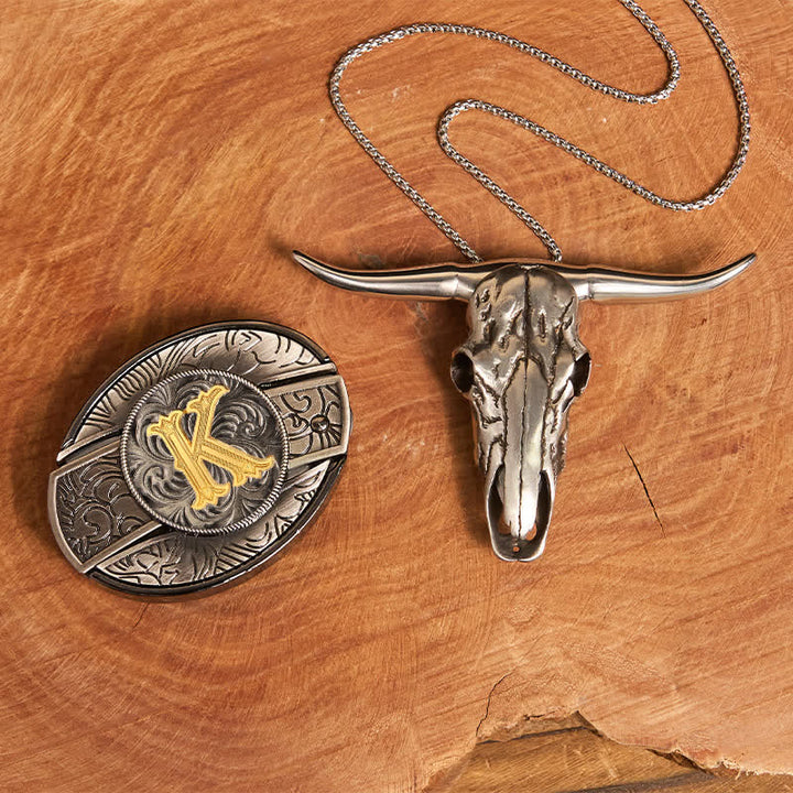 Set di ciondoli a forma di corno di cervo con fibbia per cintura fai da te con coltello nascosto e lettera iniziale - K - Senza cintura - image 19